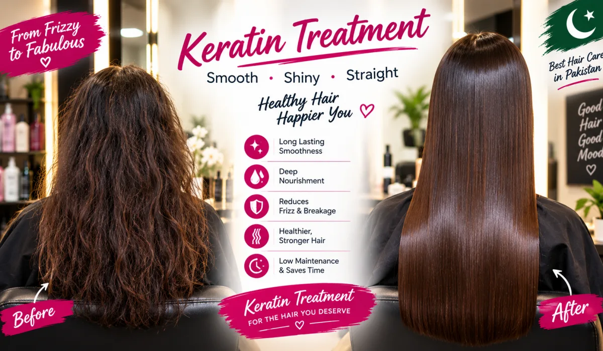 Smooth shiny straight hair after keratin treatment